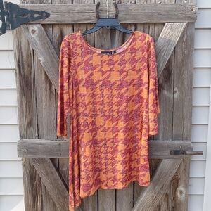 Attitudes by Renee Asymetric Hem Houndstooth Tunic, M